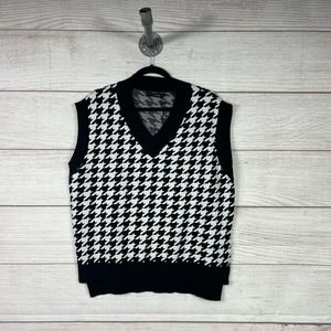 Zaful Women's Black & White Houndstooth V-Neck Oversized Sweater Vest Size 4